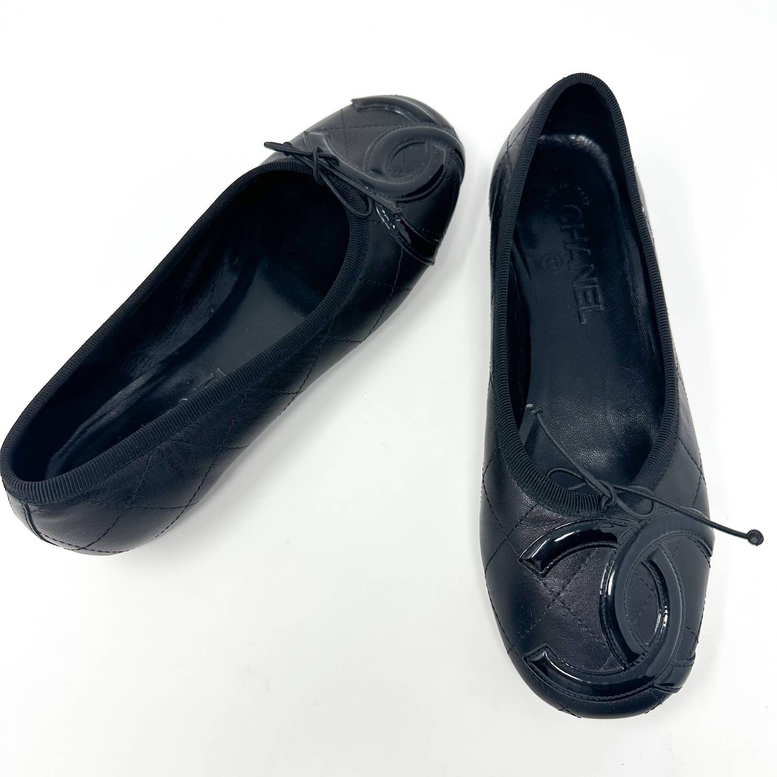 Chanel Black Cambon Ballet Flats Interlocking Cc Logo Quilted Eu 37 Us 7